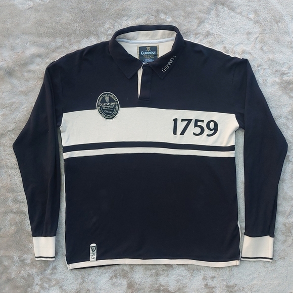 Guinness Traditional 1759 Cream Panel Harp Logo Patch Rugby Shirt | XL - Picture 1 of 8